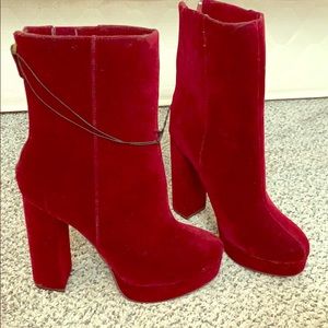 Who What Wear Red Velvet Heeled Boots